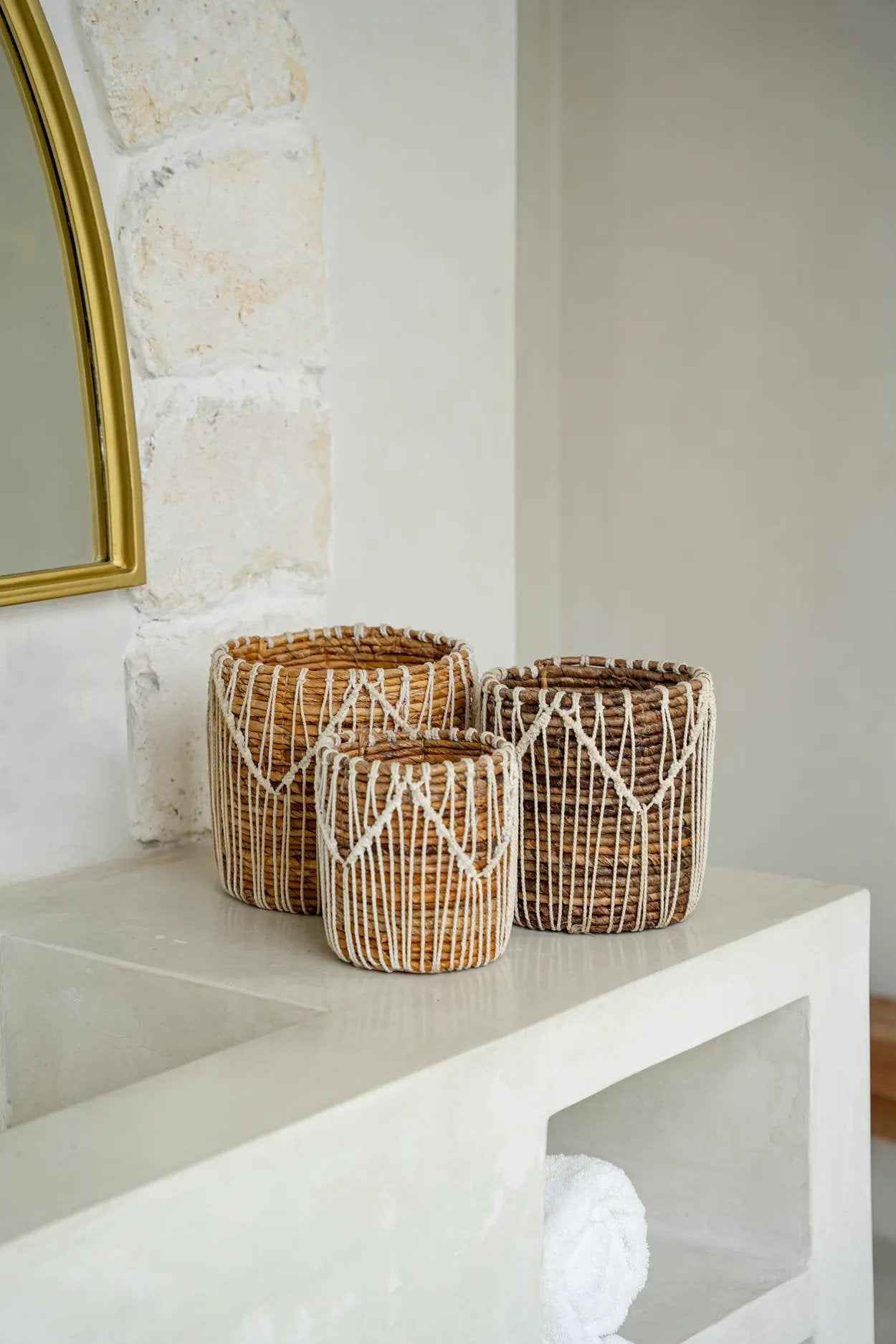 Bambua Macra-mazing cesto M bianco naturale