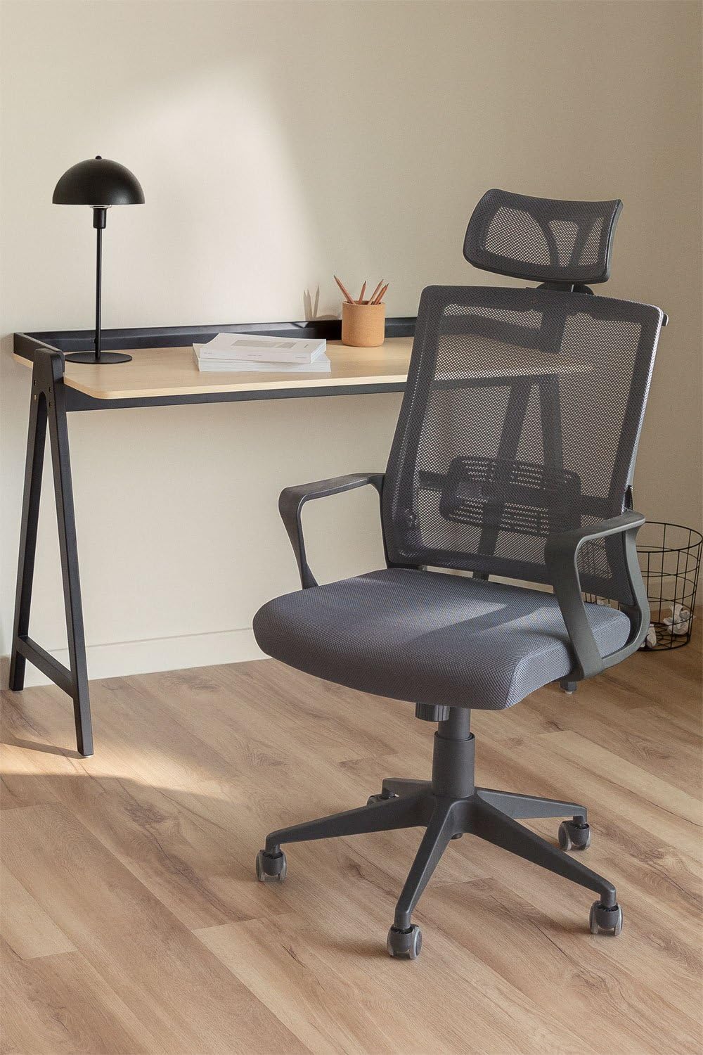 Sklum Teill Black Sedia Ufficio con Ruote Poggiatesta