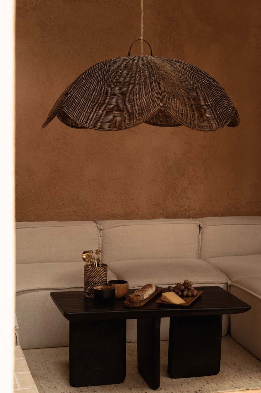 Bambua Wave Sospensione Noce Scuro L in rattan