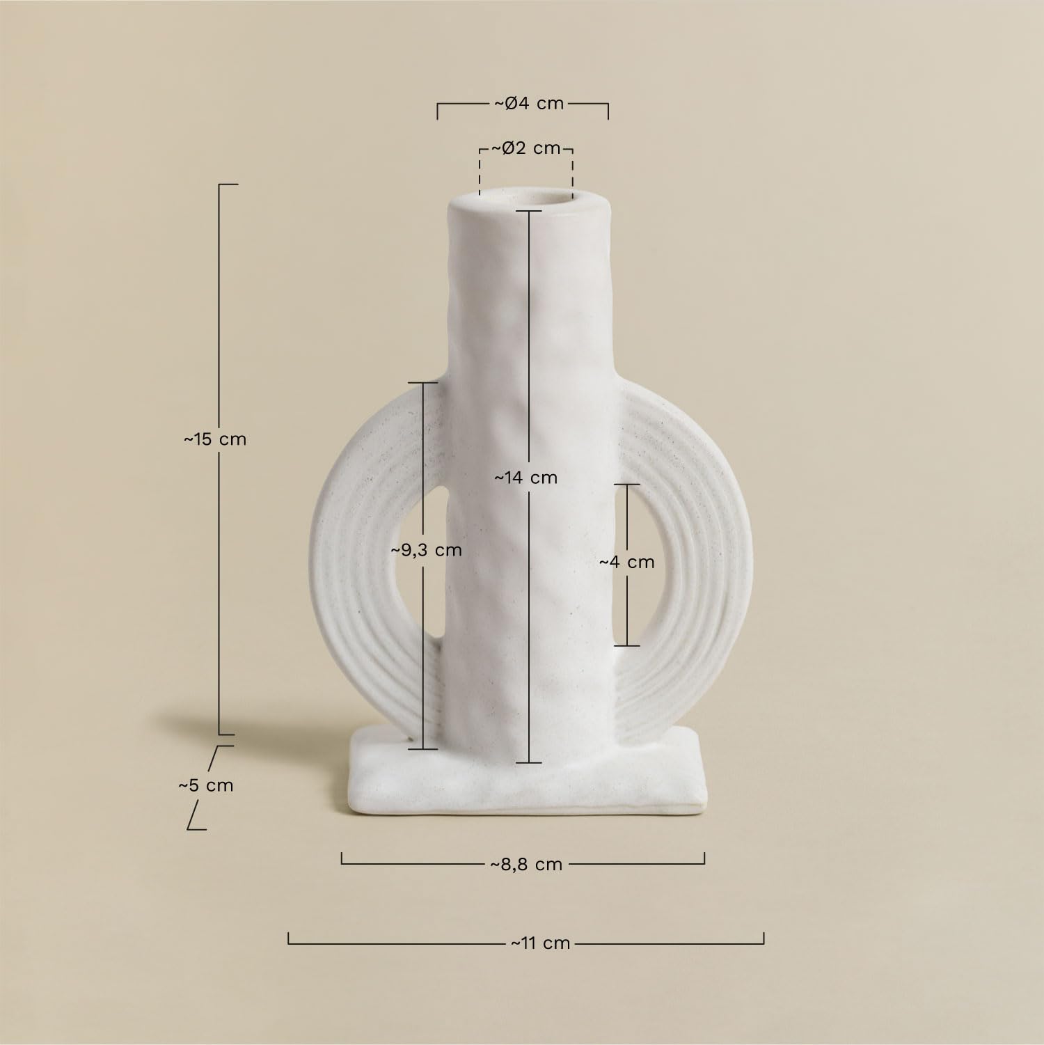 Sklum Trond Portacandele Ceramica Bianco 15 cm