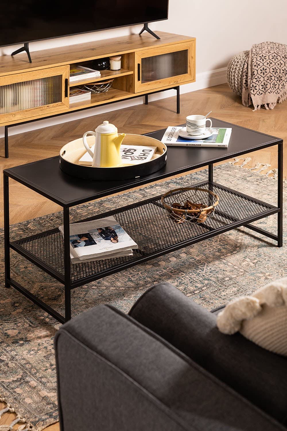 Sklum Thura tavolino rettangolare nero in acciaio 102 cm