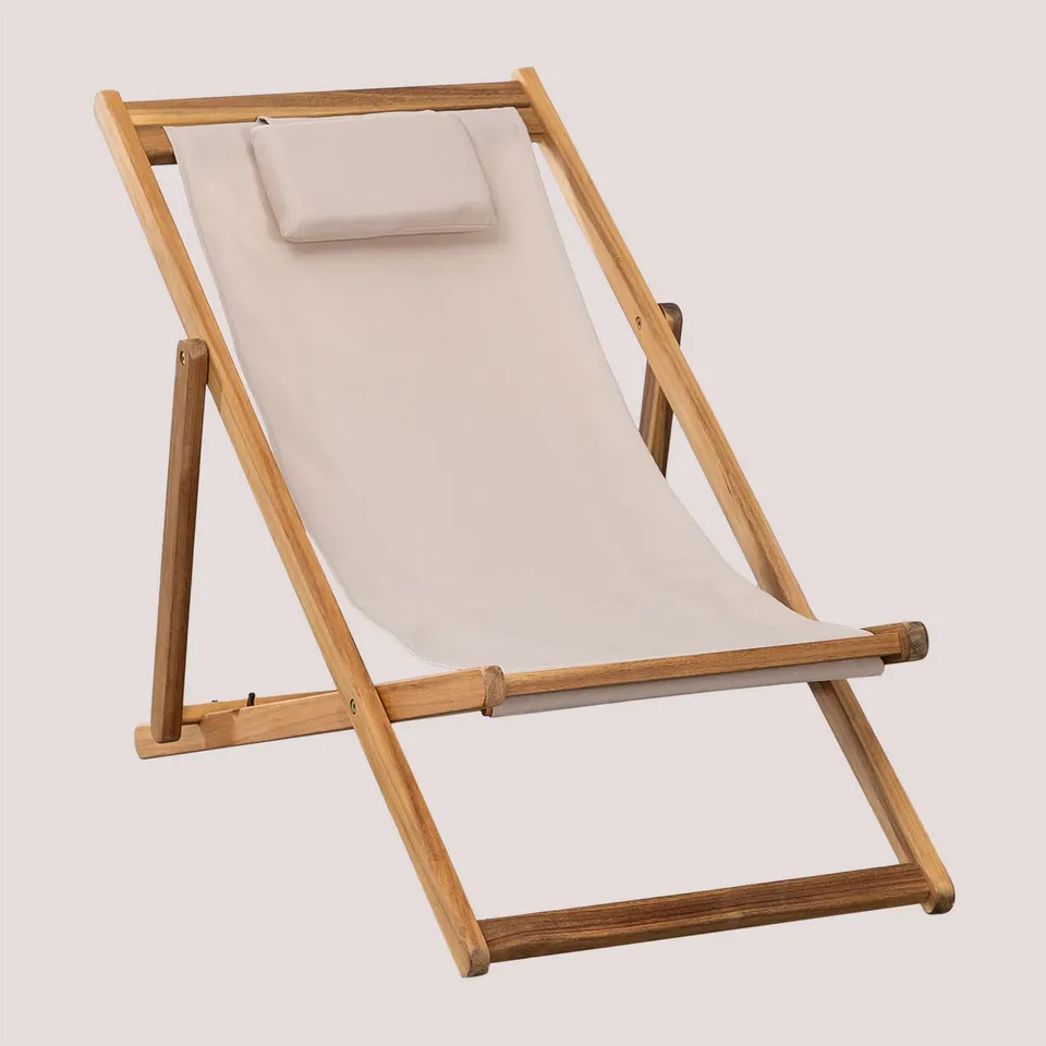 Sklum Kardis Sdraio Pieghevole Legno Nude Beige con Cuscino