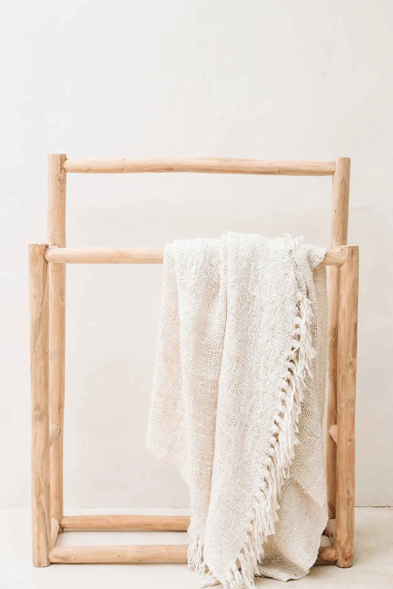 Bambua S'il Vous Plaid crema in cotone con frange