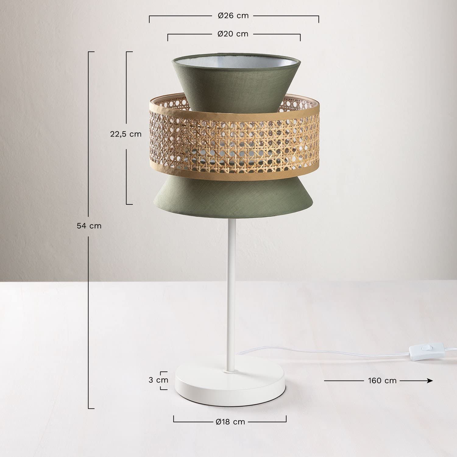 Sklum Yereh lampada da tavolo rattan verde kaki