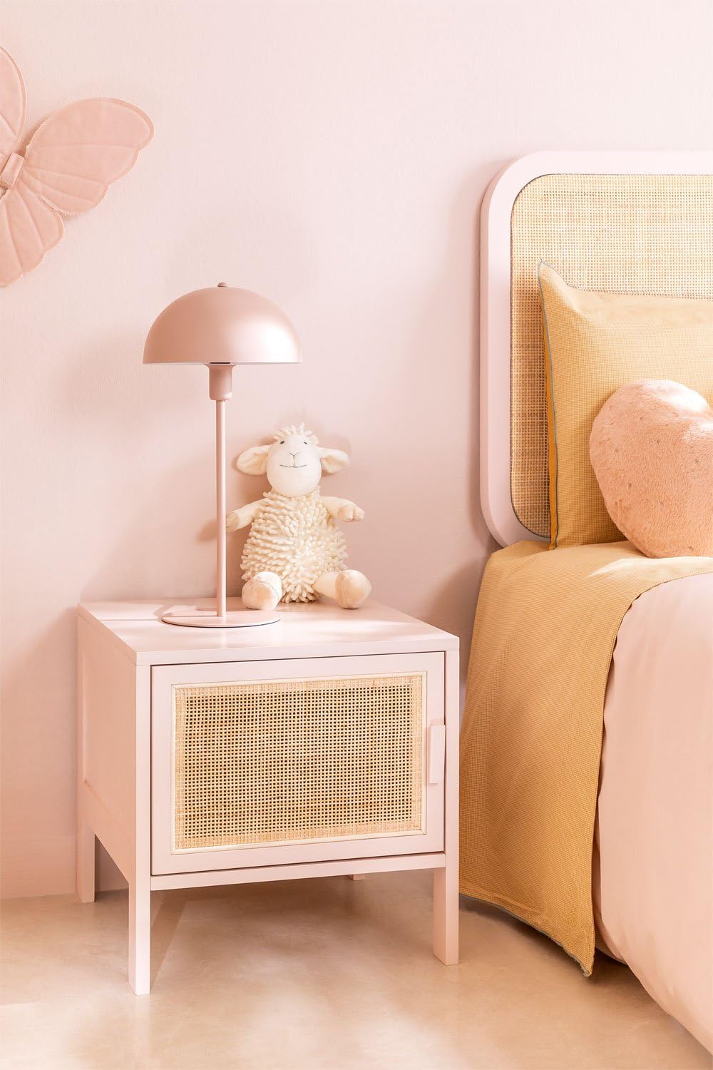 Sklum Reyna Kids comodino rattan 40 cm rosa nocciola