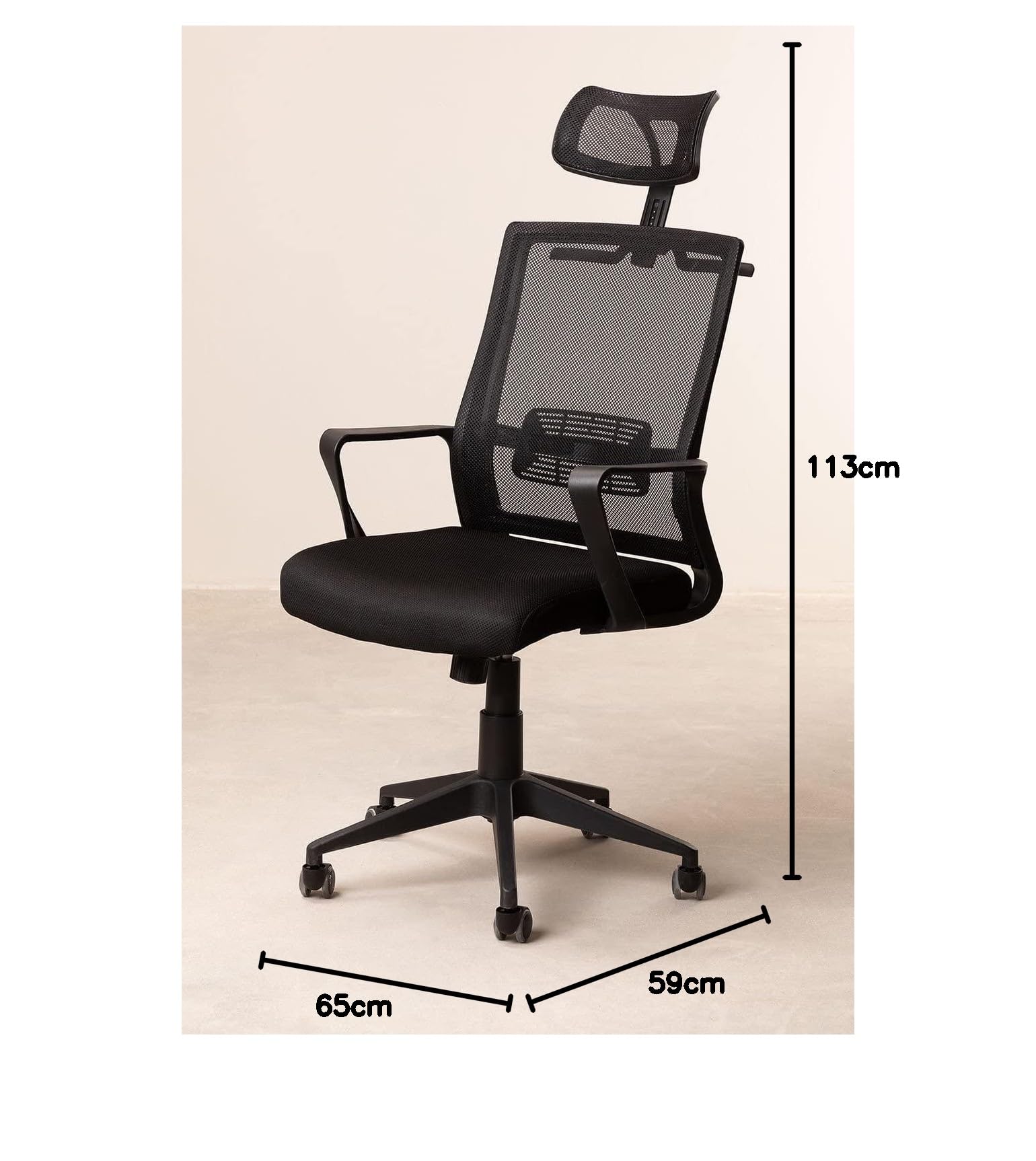 Sklum Teill Black Sedia Ufficio con Ruote Poggiatesta