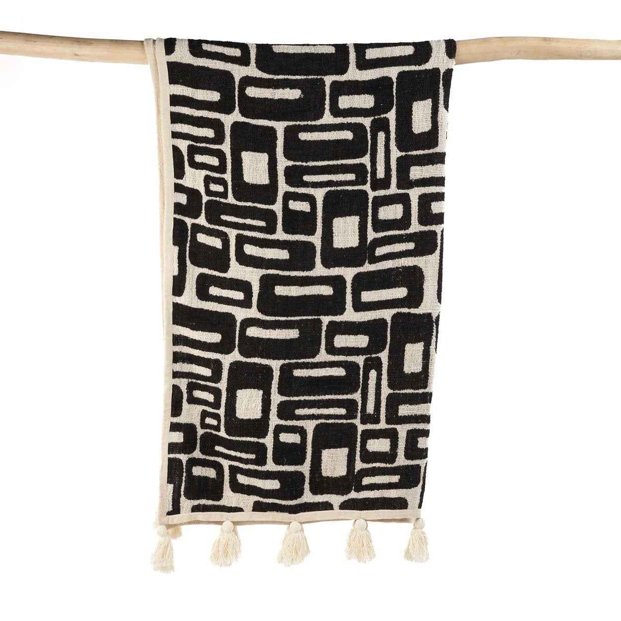 Bambua Aztec plaid cotone nero naturale
