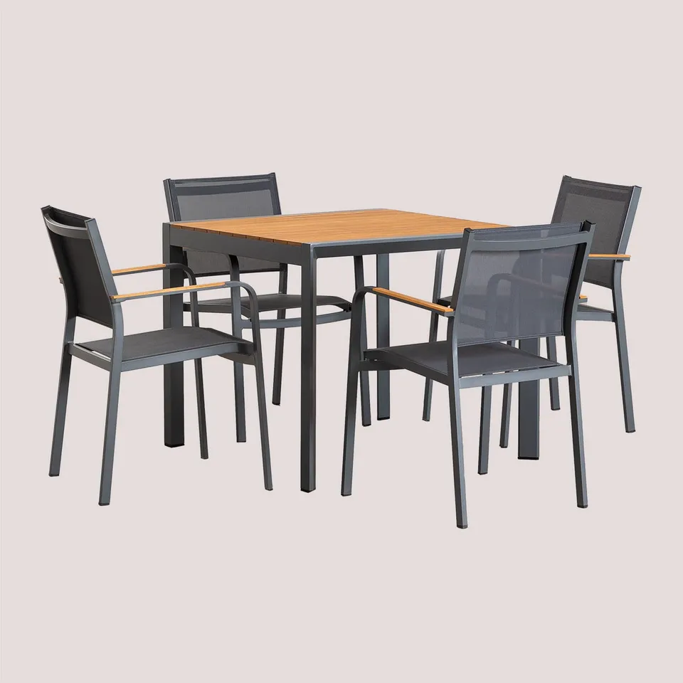 Sklum Supreme Set Tavolo 90x90 + 4 Sedie Archer Antracite