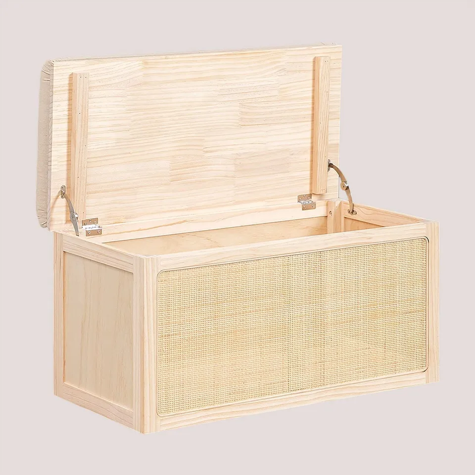 Sklum Reyna Baule in Pino e Rattan con Cuscino