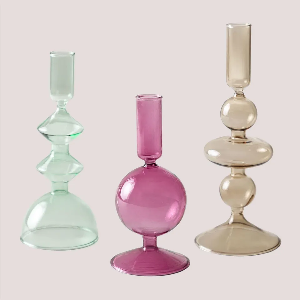 Sklum Nalyna set 3 candelabri in vetro geometrico