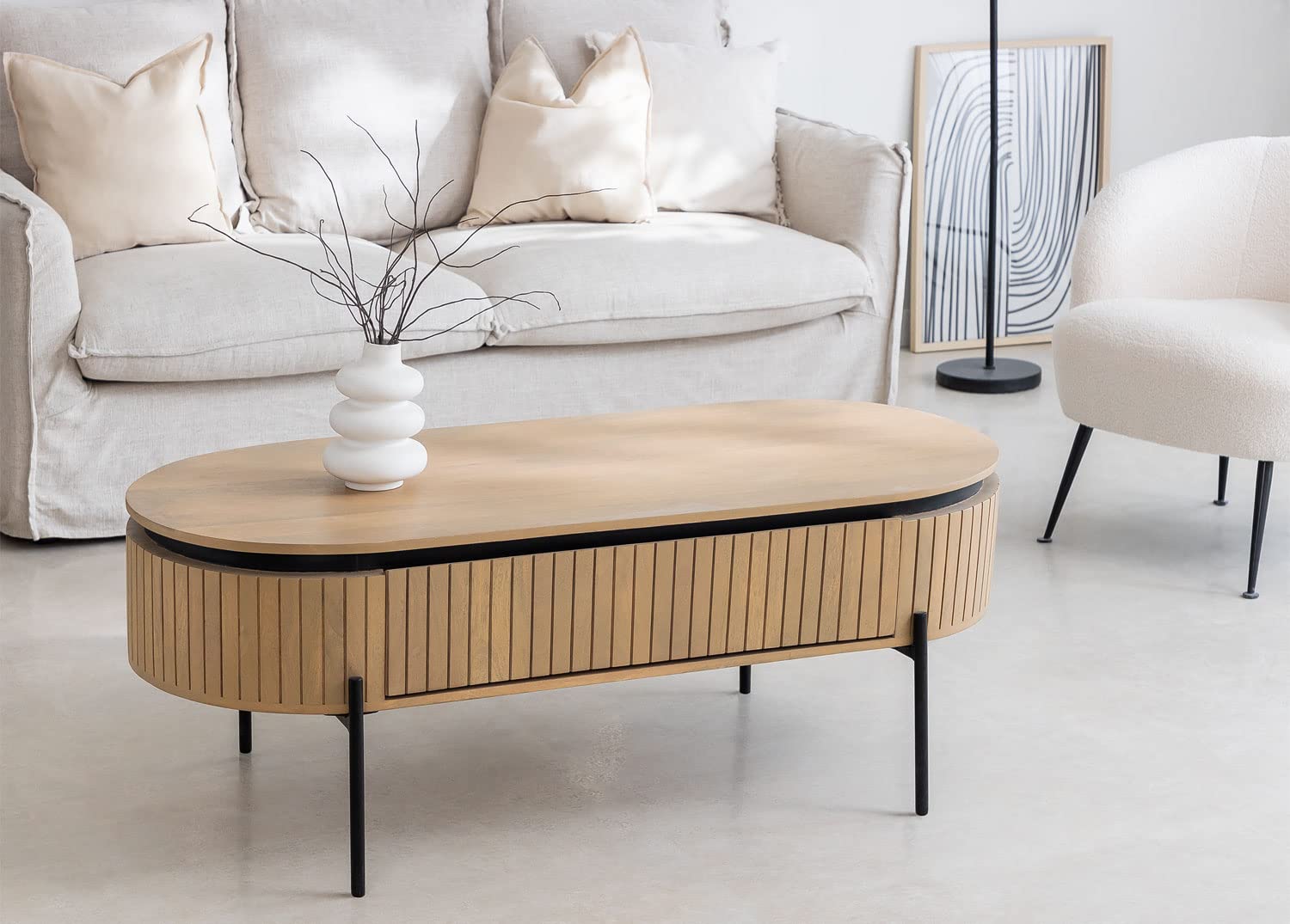 Sklum Anais Tavolino da Caffè Legno Naturale 130 cm Legno Mango