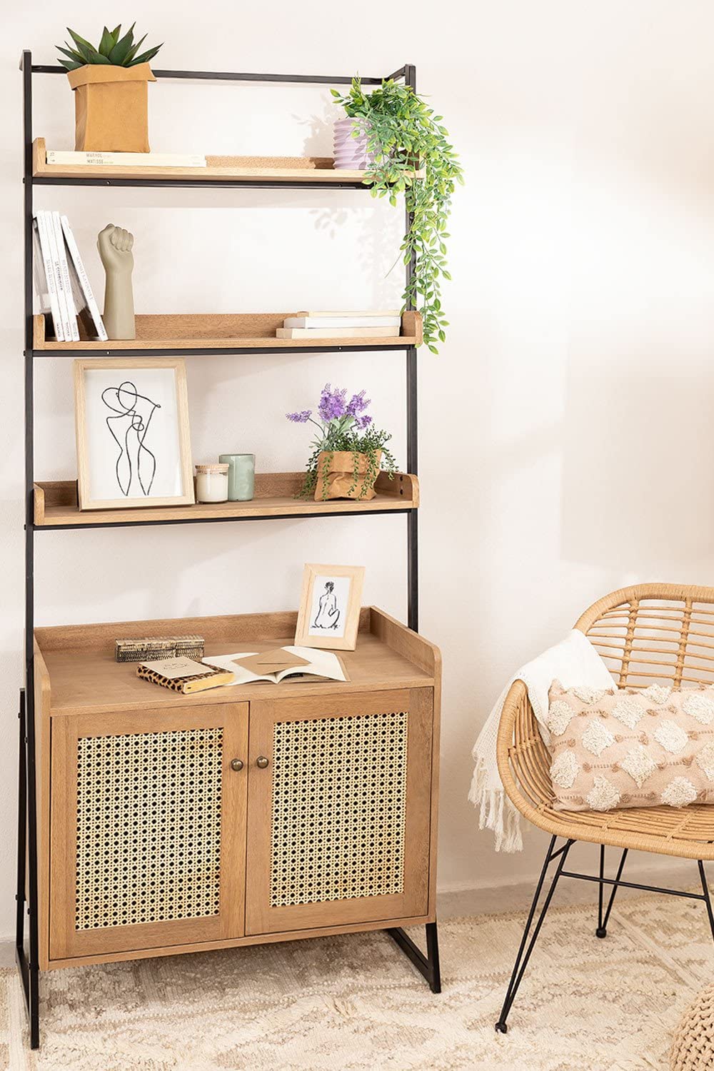 Sklum Faor Black Natural Scaffale 198,5cm Metallo MDF