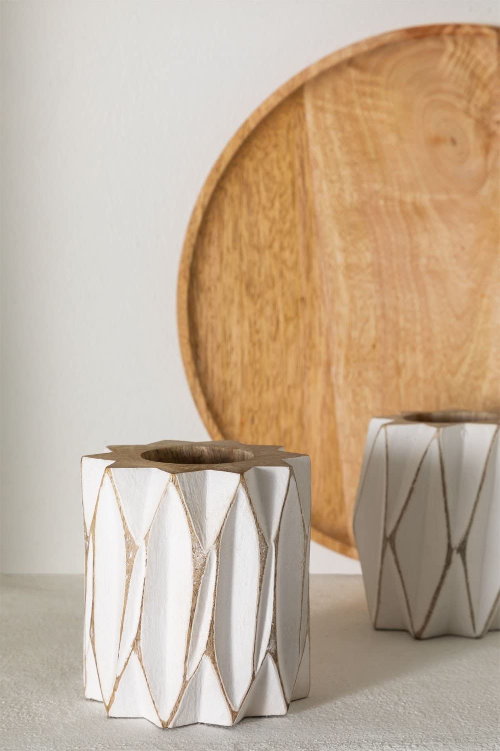 Sklum Moura B vaso in legno di mango intagliato