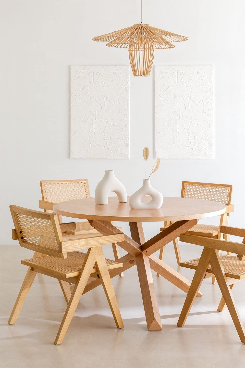 Sklum Mieren Lali set pranzo rotondo 120 cm 4 sedie rattan
