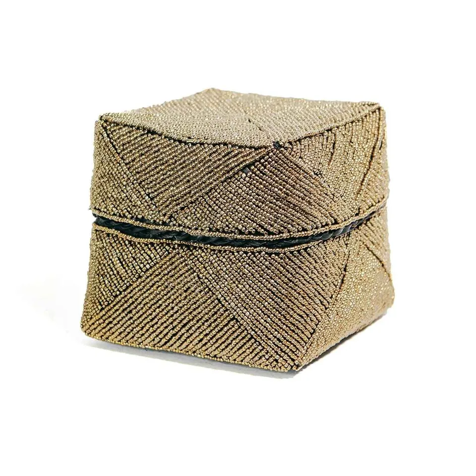 Bambua Beaded Basket L cestino oro decorativo