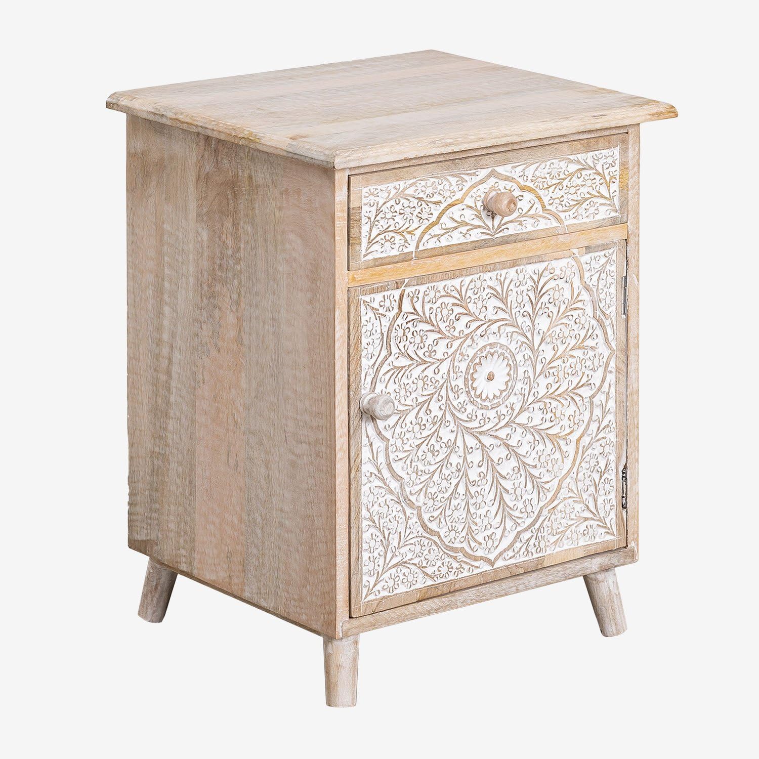 Sklum Bunbur comodino legno mango intagliato 59 cm