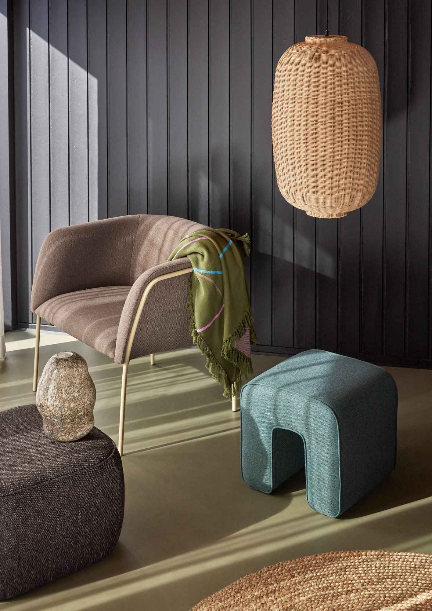 Bambua Chand Oval lampadario a soffitto naturale in rattan