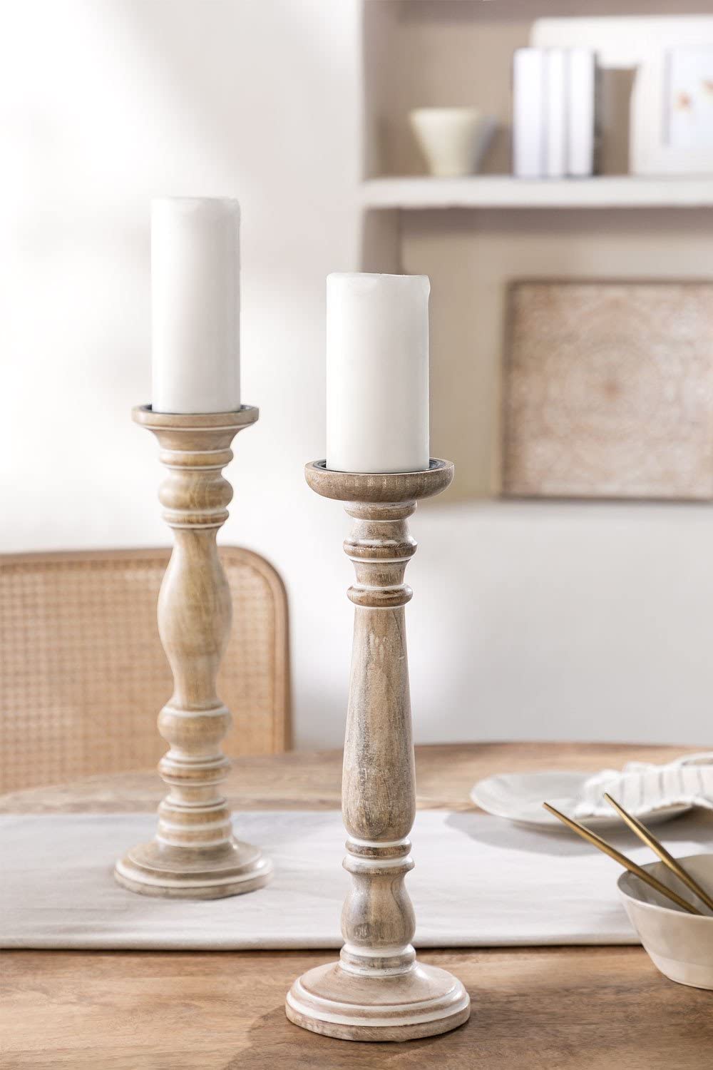 Sklum Sadel set 2 portacandele legno mango bianco vintage