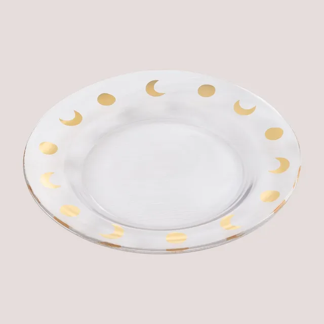 Sklum Exton set 4 piatti piani in vetro oro