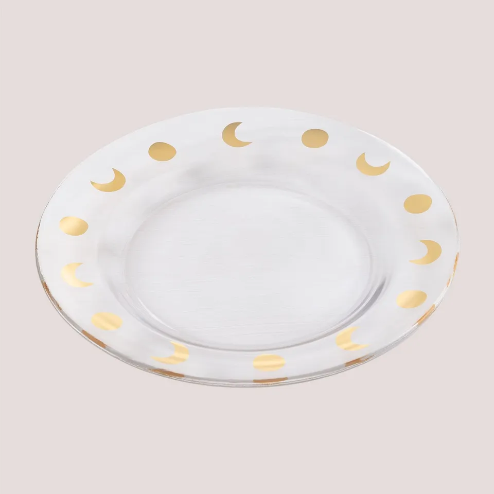 Sklum Exton set 4 piatti piani in vetro oro