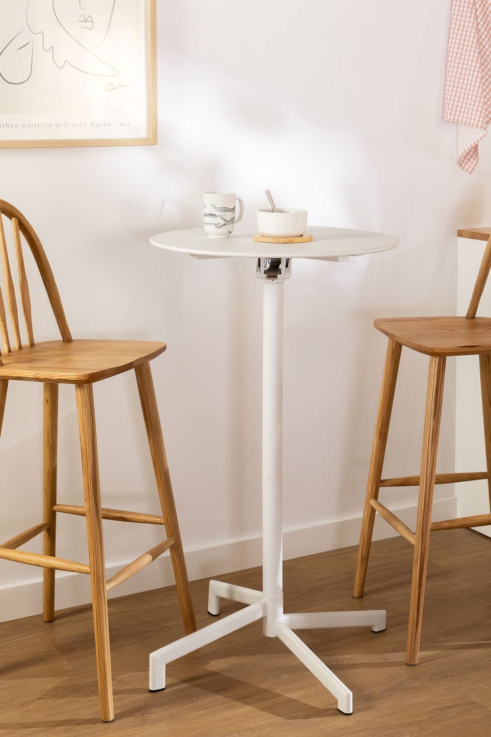 Sklum Dely tavolo bar pieghevole acciaio bianco Ø59,5 cm