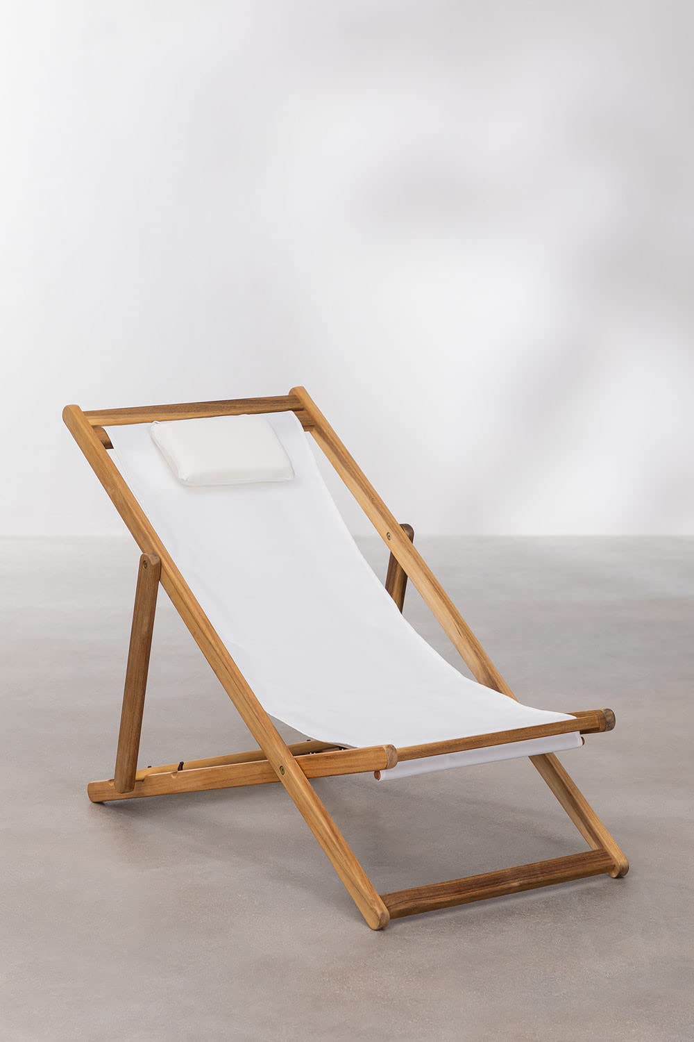 Sklum Kardis Sdraio Pieghevole Legno Bianco Antico con Cuscino