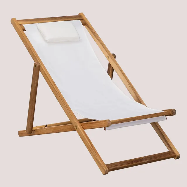 Sklum Kardis Sdraio Pieghevole Legno Bianco Antico con Cuscino