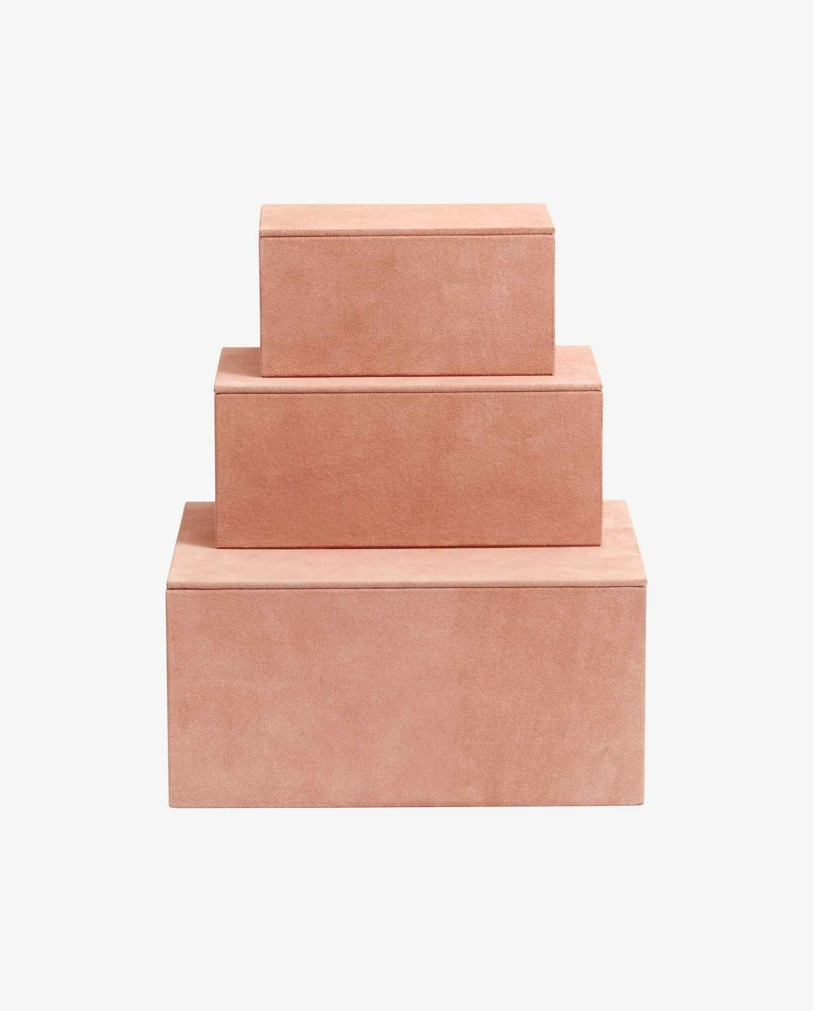 Bambua Kastela scatole contenitore set 3 rosa pelle scamosciata