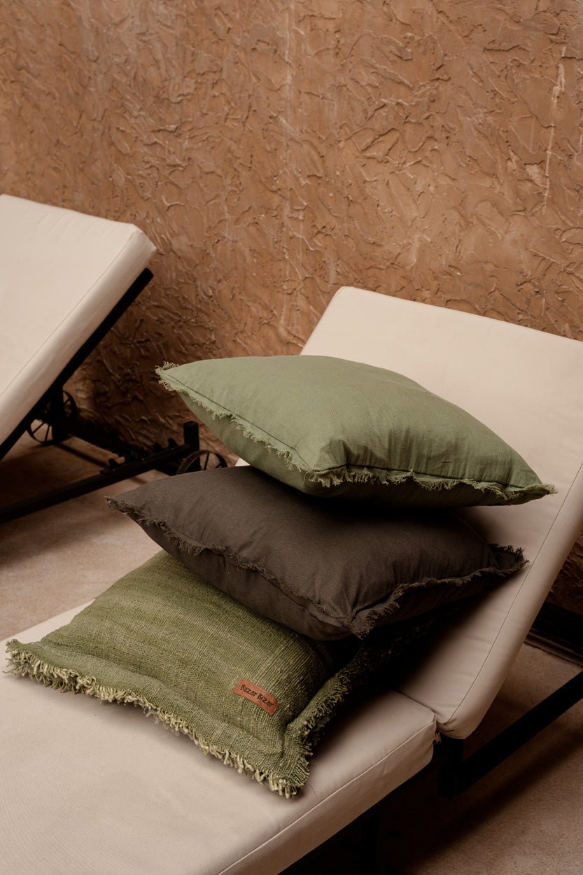 Bambua Jungle Fringe copricuscino verde in cotone