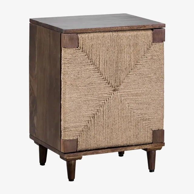 Sklum Evans comodino legno mango e iuta con anta push