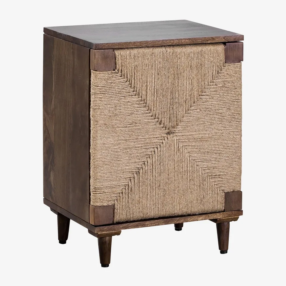 Sklum Evans comodino legno mango e iuta con anta push