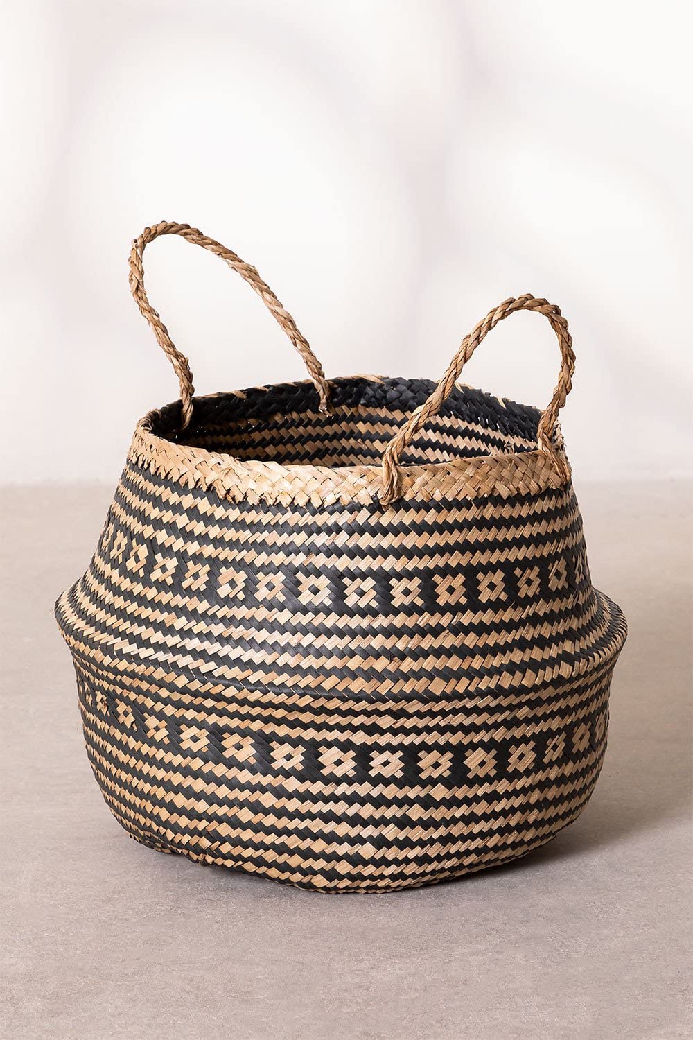 Sklum Kahs Osaic Ø35x32 cm Cesta Nero in Giunco