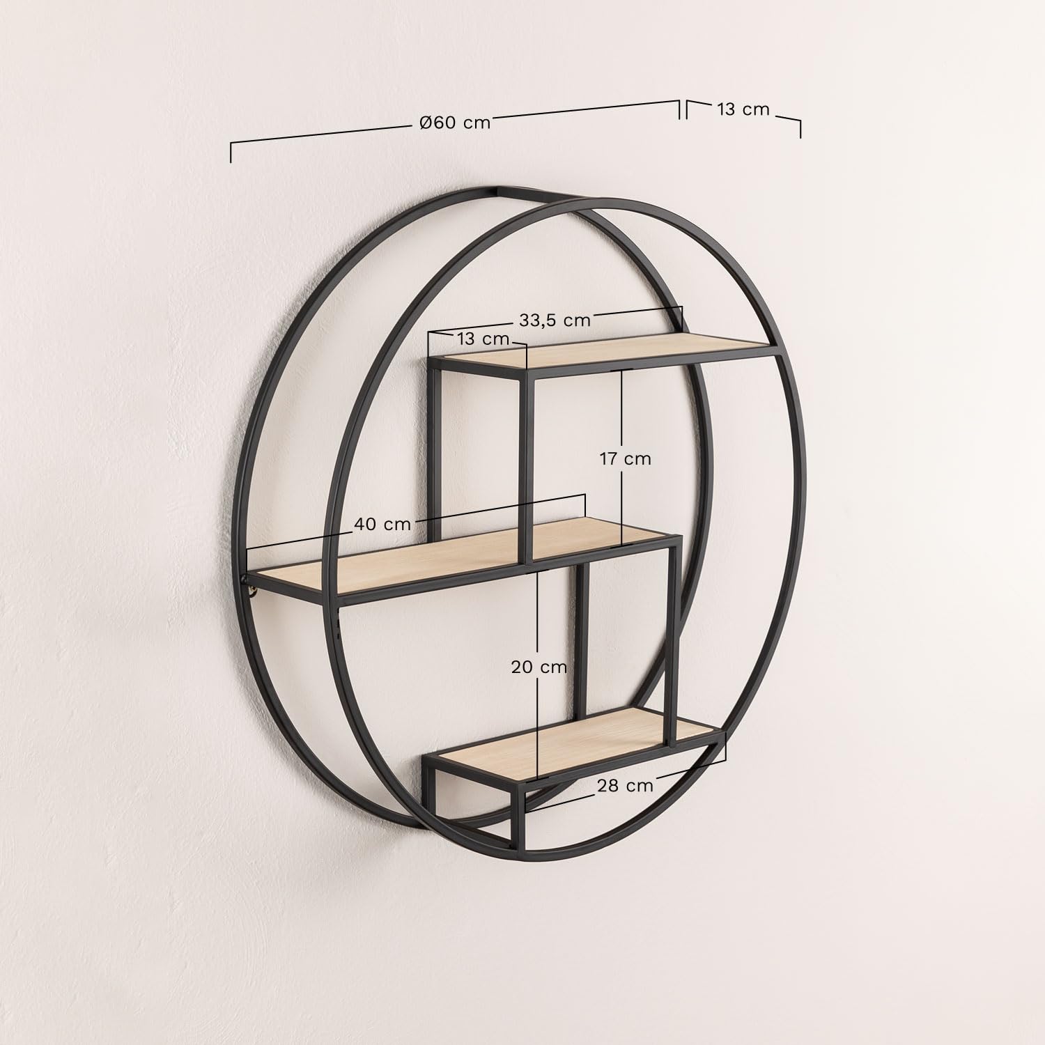 Sklum Kafren scaffale a parete Ø60 cm in legno e ferro