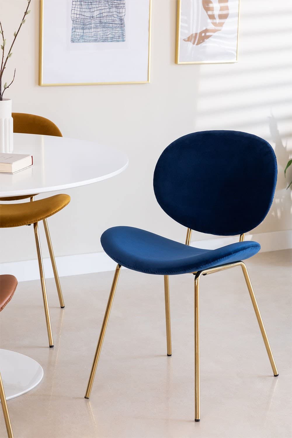 Sklum Laure Sedia Pranzo Velluto Blu Gambe Oro