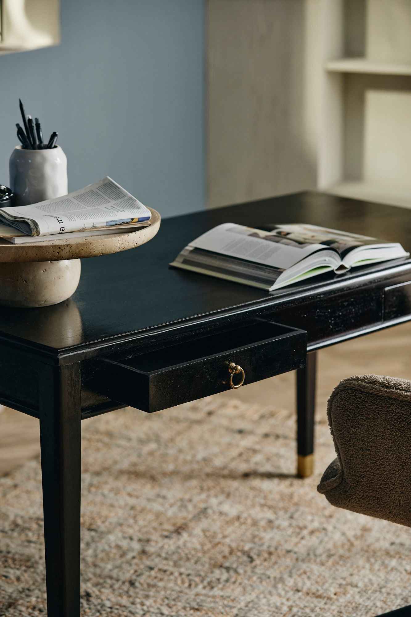 Bambua EMS S scrivania 2 cassetti nero legno mango