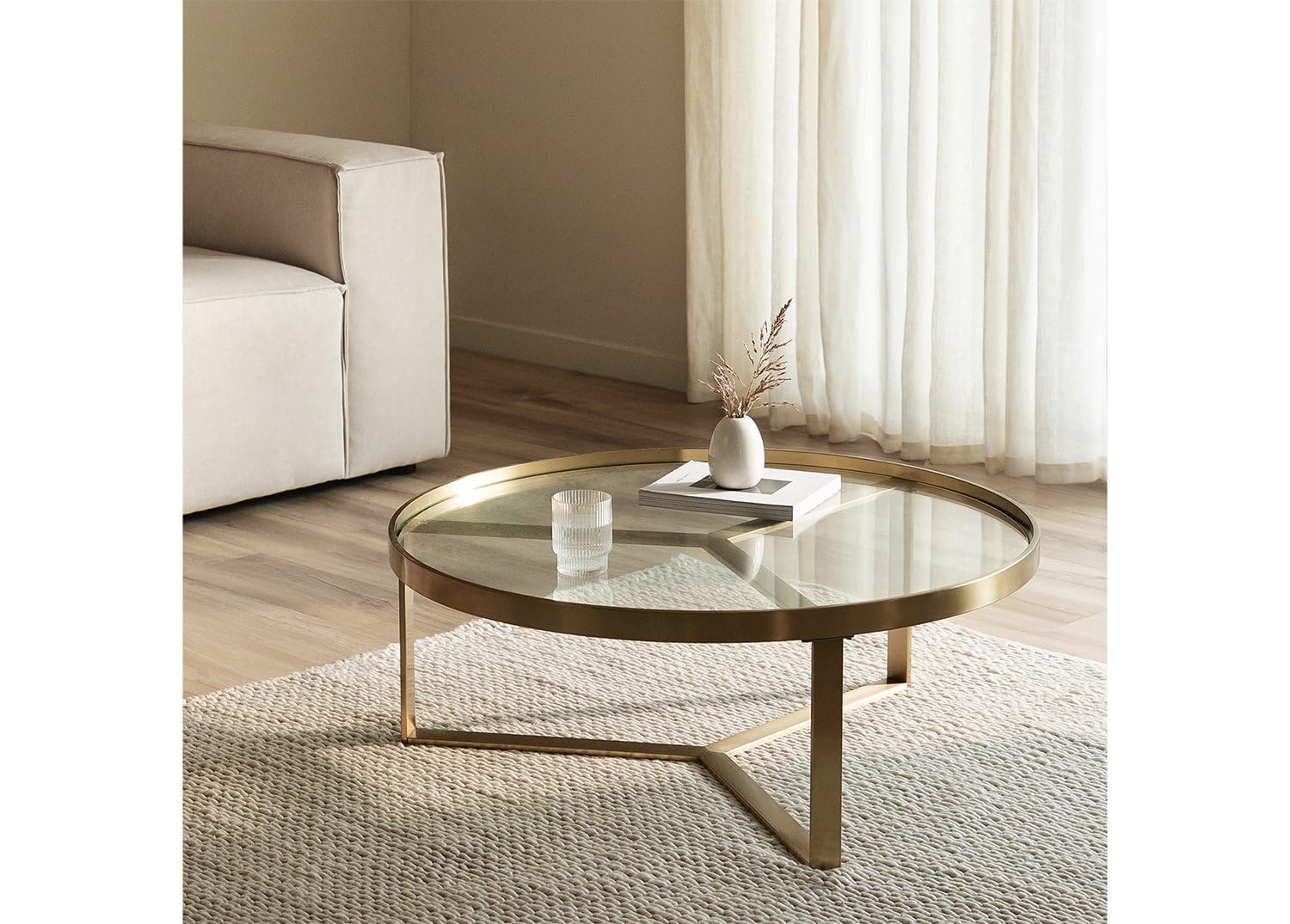 Sklum Amelia tavolino vetro 90 cm acciaio oro opaco