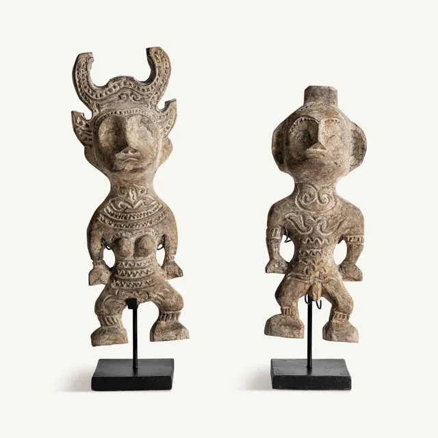 Bambua Tum set 2 statuette legno mango e ferro
