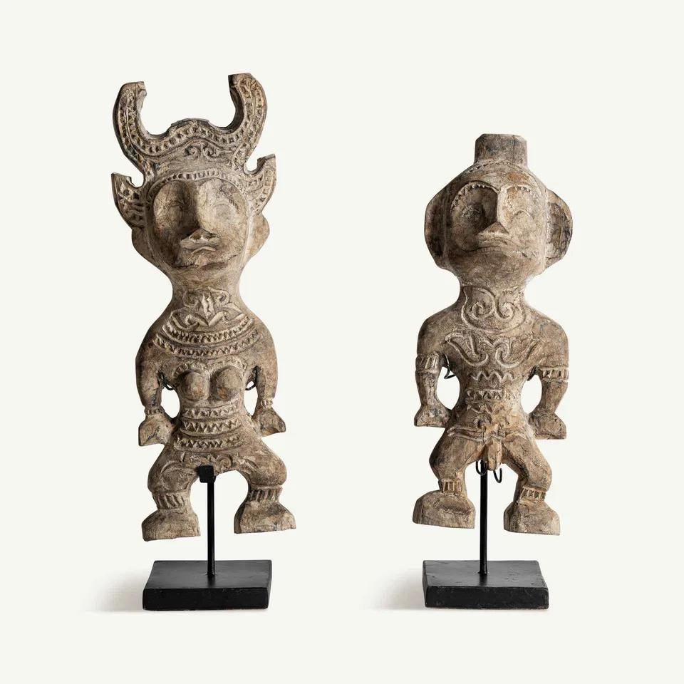 Bambua Tum set 2 statuette legno mango e ferro