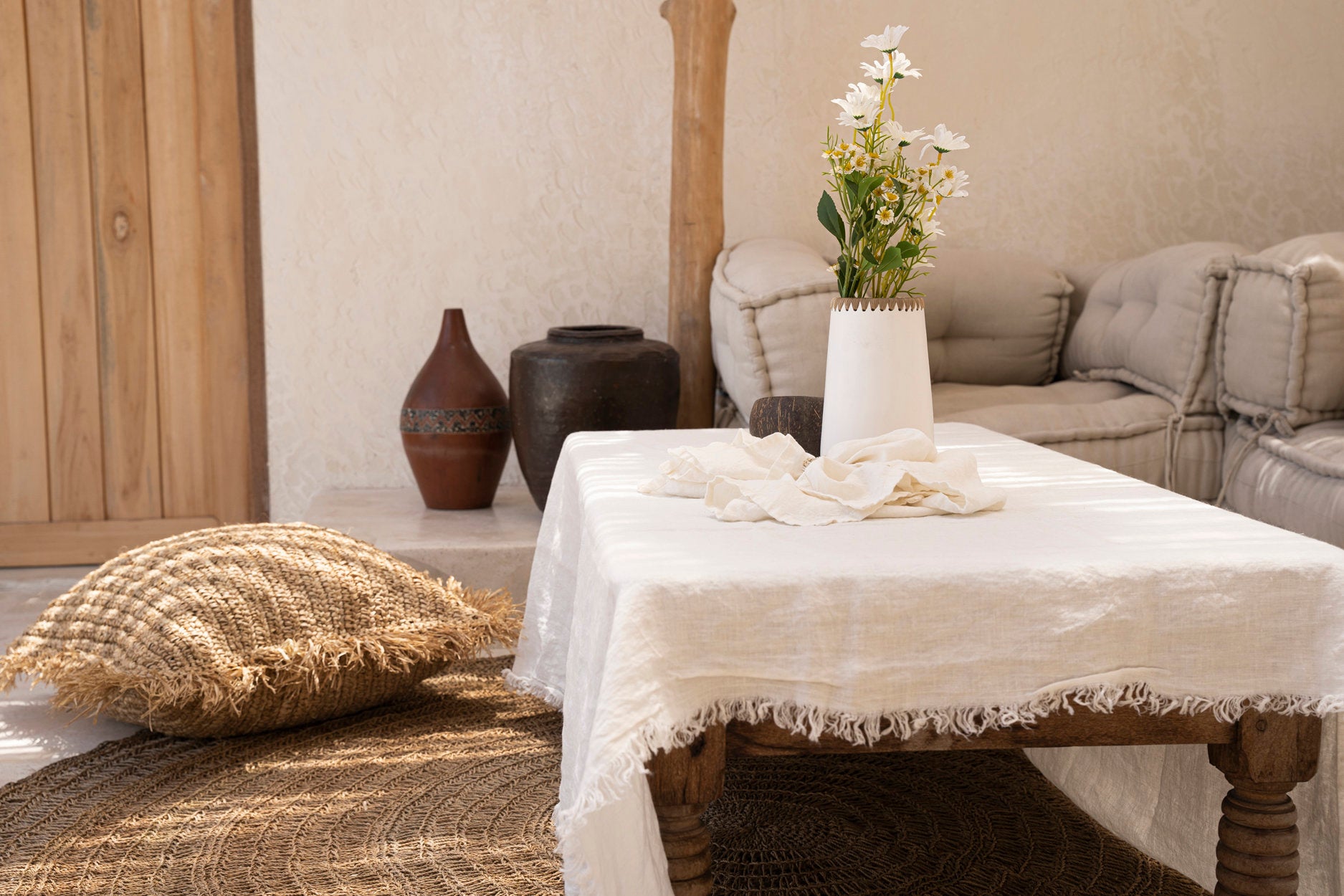 Bambua The Linen tovaglia lino bianco 150x150