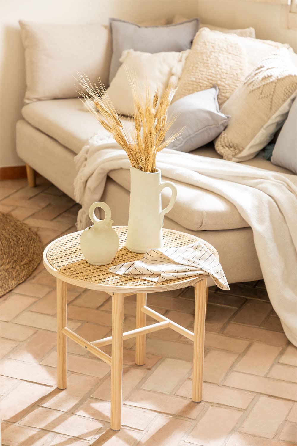 Sklum Riolut Tavolino Rotondo Rattan Marrone Naturale Ø50