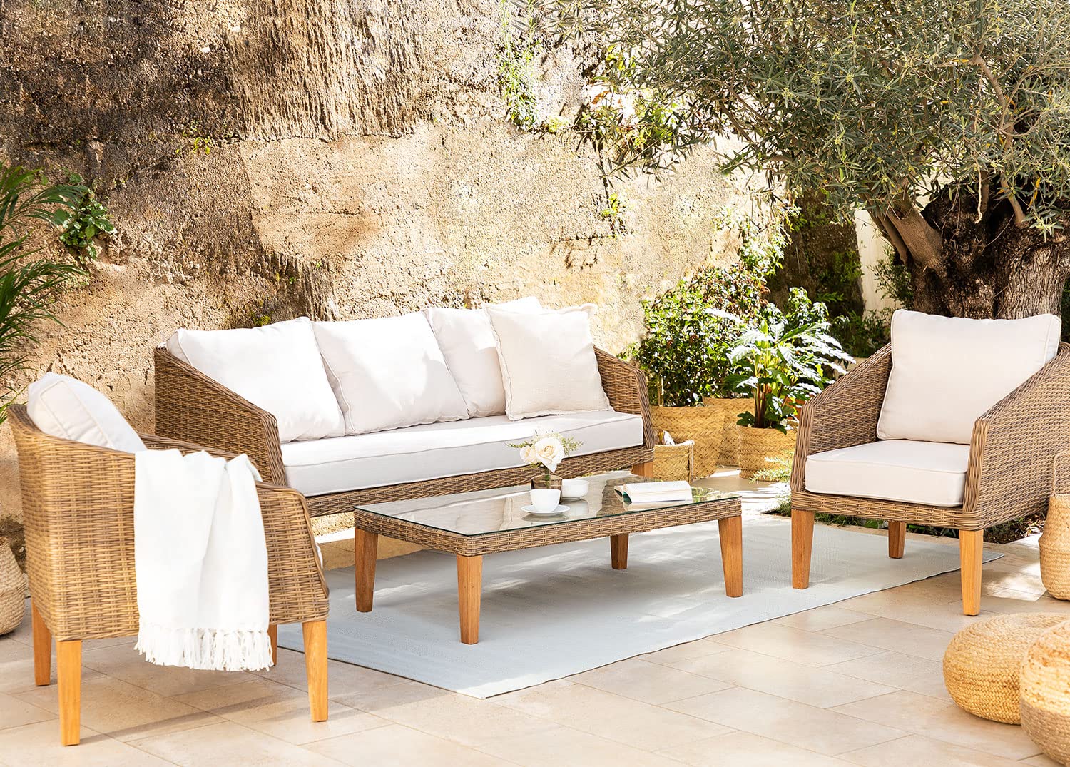 Sklum Denver set giardino rattan marrone 4 pezzi