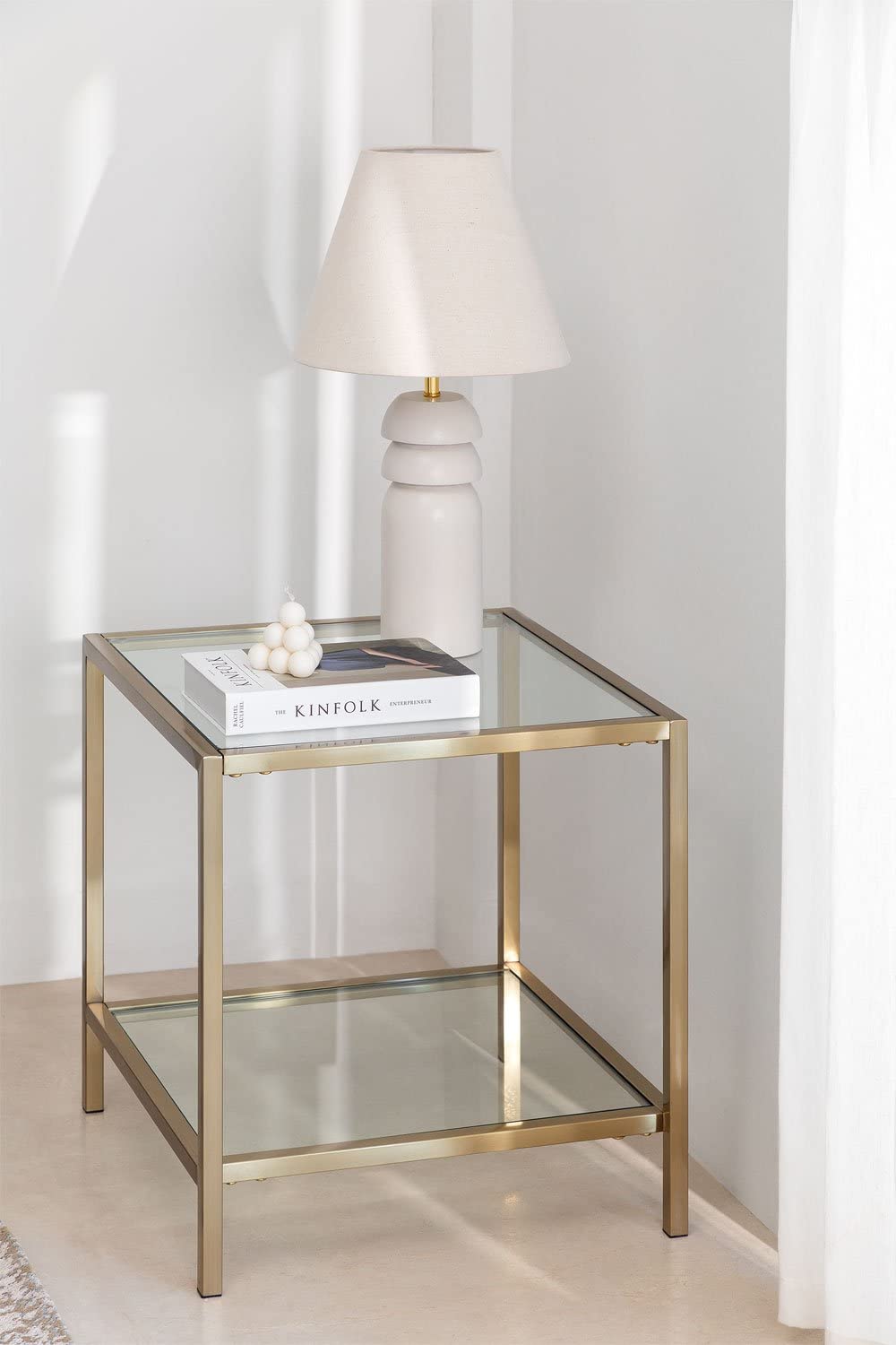 Sklum Amelia Tavolino Vetro Acciaio Oro Opaco 50 cm