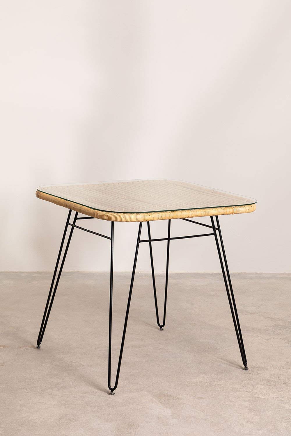 Sklum Zenta Tavolo Pranzo Quadrato 80x80 Rattan Marrone