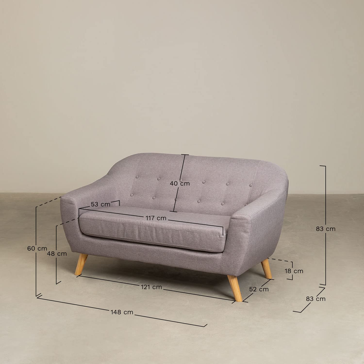 Sklum Aktic Divano 2 Posti in Lino Blu Niagara 148 cm