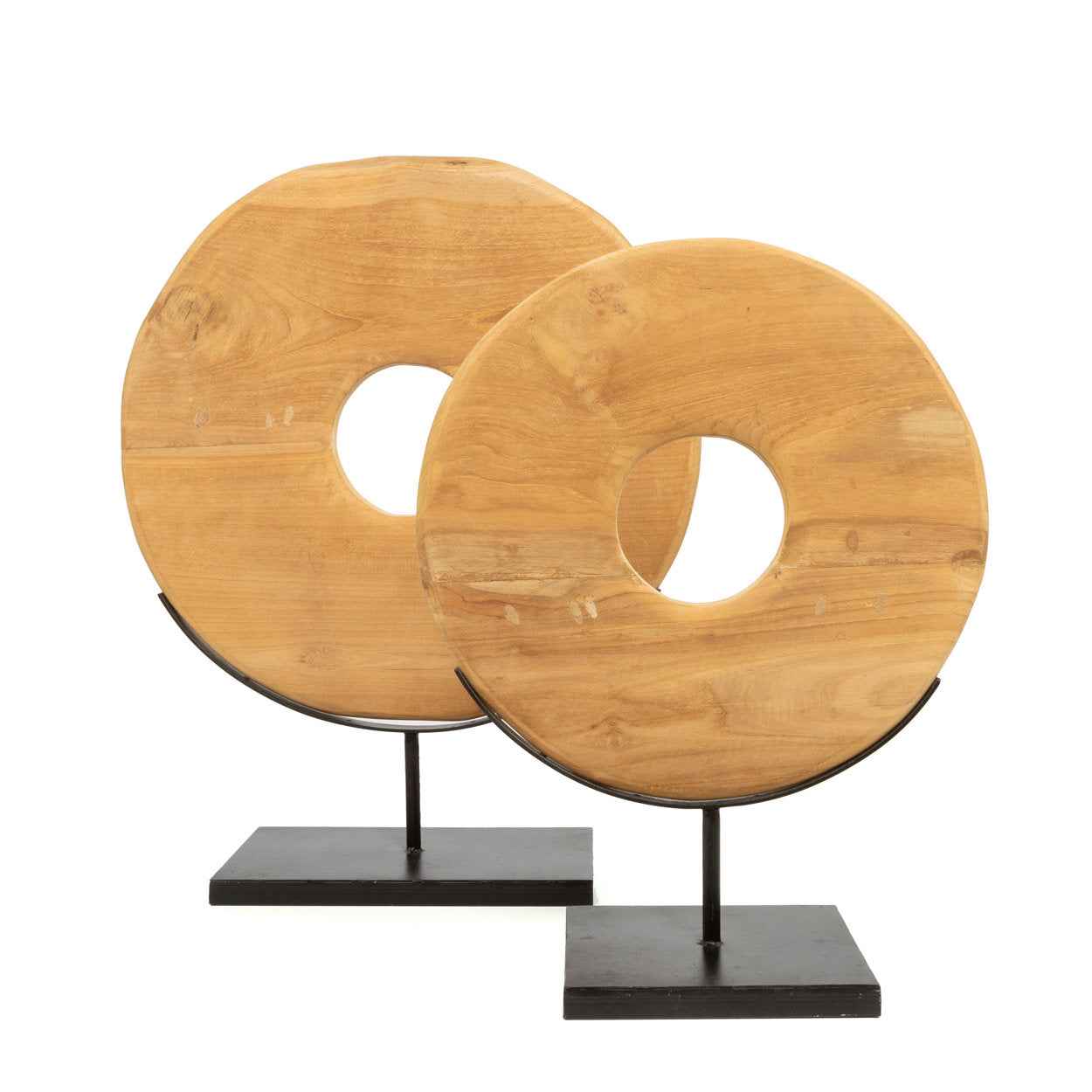 Bambua The Teak Disc on Stand M scultura legno massello