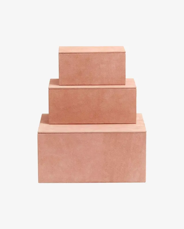 Bambua Kastela scatole contenitore set 3 rosa pelle scamosciata