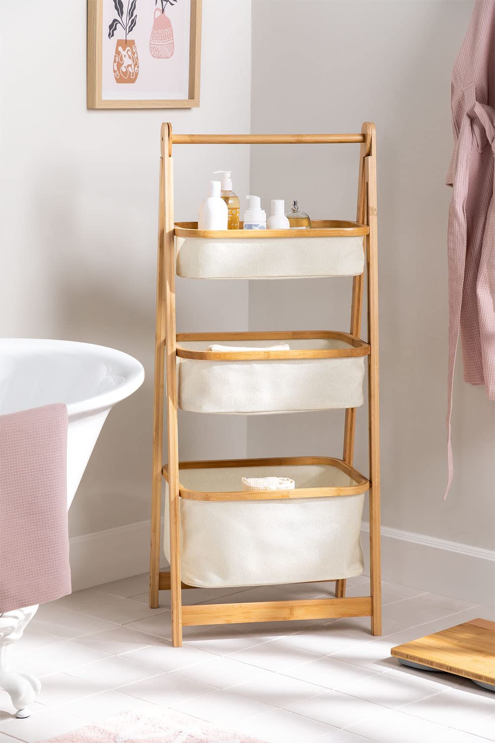 Sklum Yvet scaffale bambù bianco 3 cesti 108 cm