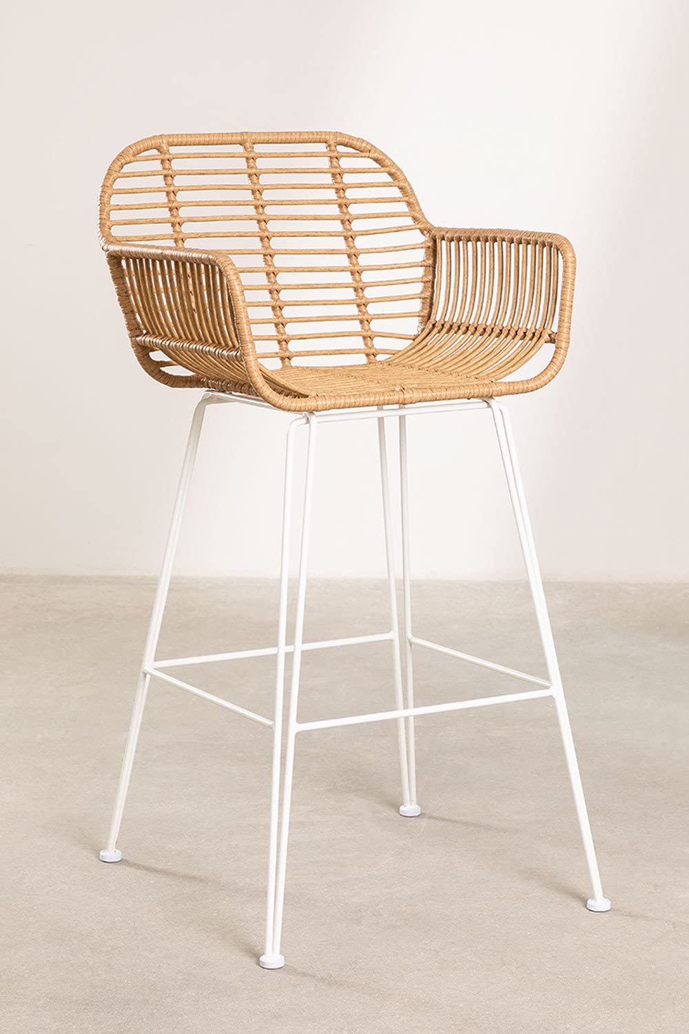 Sklum Eska sgabello alto da giardino bianco 75 cm rattan