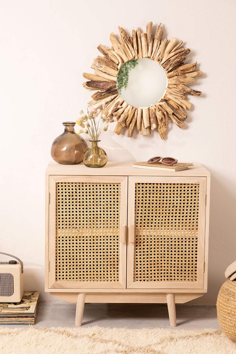 Sklum Laki Specchio Rotondo Ø50 cm Legno Naturale Riciclato