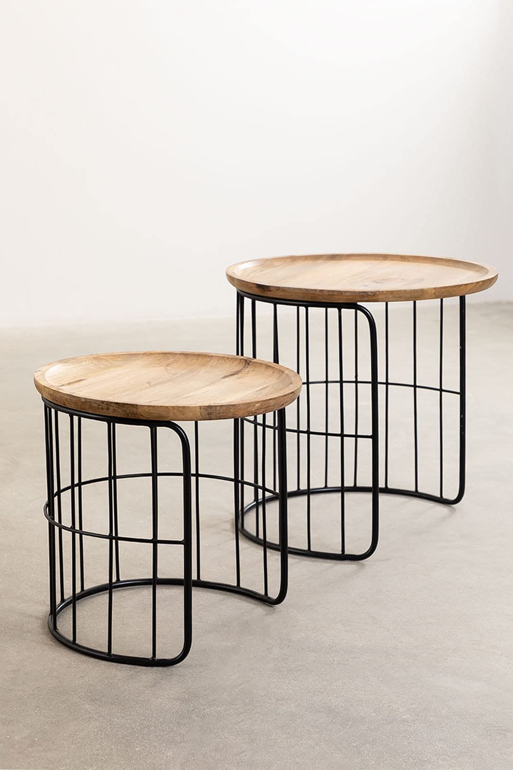 Sklum Ound Style set 2 tavolini impilabili in legno riciclato